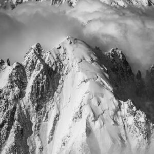 Aiguille verte Chamonix -black and white panoramic mountain view Vertical Mont Blanc 