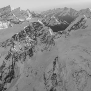 Panoramic black and white view of the Valaisan Alps peaks- Canton of Valais - Crans Montana - Val d’Anniviers