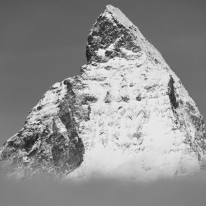 black and white landscape picture Peak of the Matterhorn mountain - black and white image of The most beautiful mountain in the Valais Alps in Switzerland 
