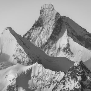 Matterhorn Anniviers valley - black and white mountain photo of the summit snow-coveredObergabelhorn