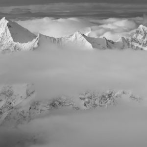 panoramic mountain poster of the Saas Fee and Zermatt 4000s in a sea of clouds - Engadine valley