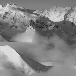 Zermatt Saas Fee  Monte Rosa - Photo painting of a black and white mountain panorama