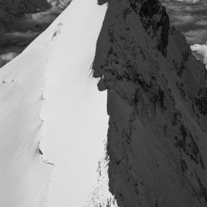 Black and white moutain photo of the northern weisshorn arete