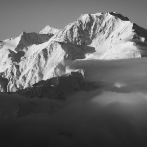 Photograph of the Fletschhorn - Hanging glaciers of the Fletschorn - Saas-Fee Mountain black and white - Fletschorn east face seen from the Aletsch region