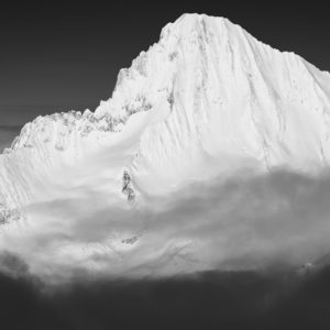 Black and white mountain photo - Bietschhorn summit  of the Valais with snow