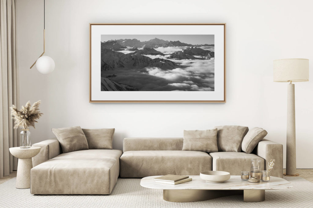 décoration salon clair rénové - photo montagne grand format - Photo panorama sur les alpes vaudoises. Photo vue sur Leysin. Photo Villars, les Dents du Midi.