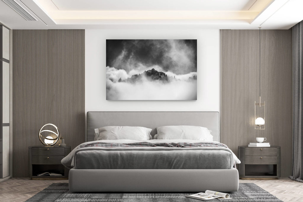 décoration murale chambre design - achat photo de montagne grand format - Massif du Mont Blanc Chamonix - Aiguilles rouges du Dolent dans une mer de nuage et de brouillard en montagne