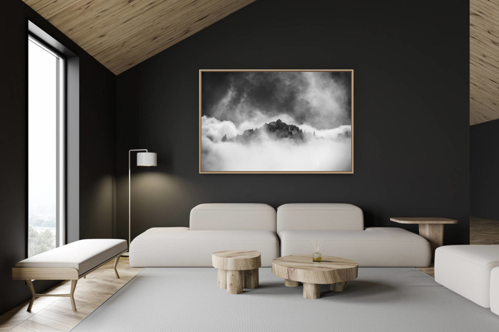 décoration chalet suisse - intérieur chalet suisse - photo montagne grand format - Massif du Mont Blanc Chamonix - Aiguilles rouges du Dolent dans une mer de nuage et de brouillard en montagne