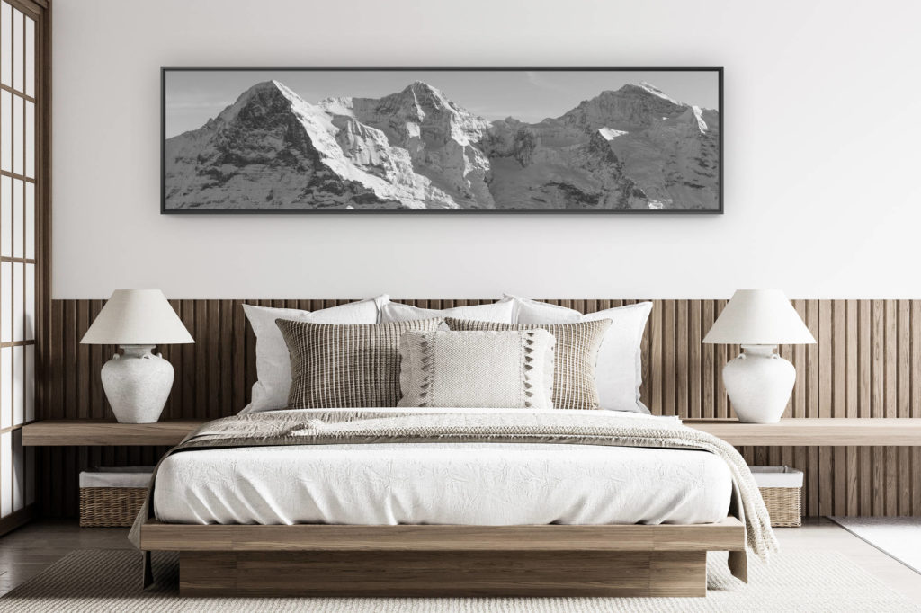 décoration chambre adulte moderne - photo de montagne grand format - Panorama noir et blanc des Alpes Bernoises - Montagnes rocheuses en suisse