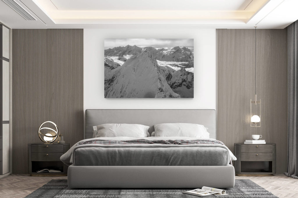 décoration murale chambre design - achat photo de montagne grand format - Arbengrat - Obergabelhorn - Vue en hélicoptère de l'Arrete de Montagne enneigée de Saas Fee