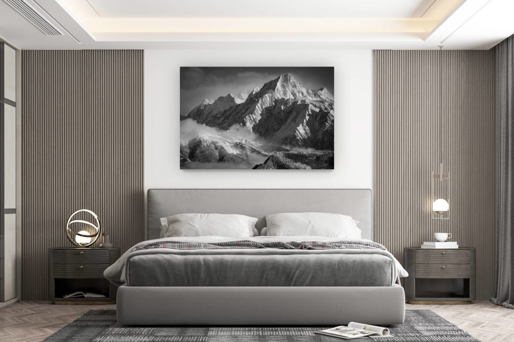 décoration murale chambre design - achat photo de montagne grand format - Photo noir et blanc - les Alpes Bernoises - Bietschhorn