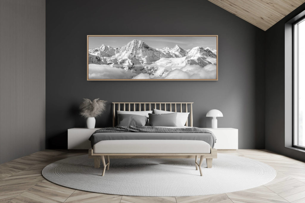 décoration chambre adulte moderne dans petit chalet suisse- photo montagne grand format - Panorama montagne Alpes Breithorn - Grindelwald -