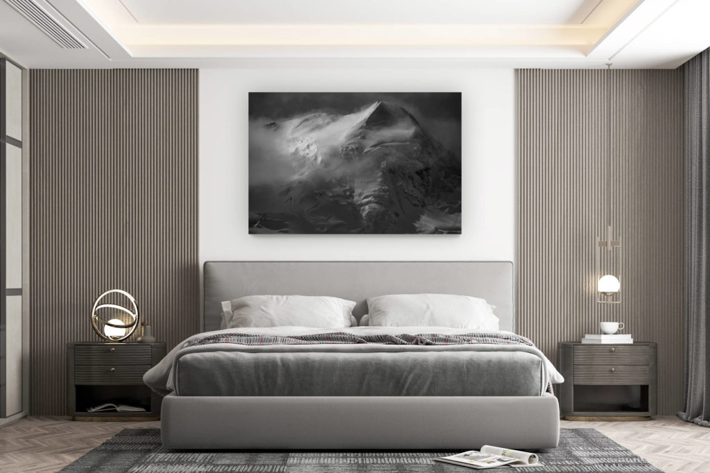 décoration murale chambre design - achat photo de montagne grand format - Tableau photo d'un paysage de montagne - Sommet du massif montagneux et du Castor à Zermatt dans une mer de brume et de nuage