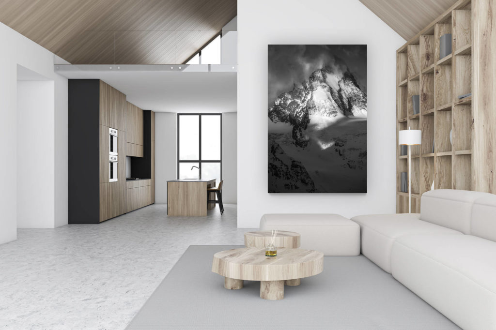 décoration chalet luxueux suisse - photo montagne grand format verticale - décoration murale design - Dent blanche haute montagne Alpes - Val d'Anniviers