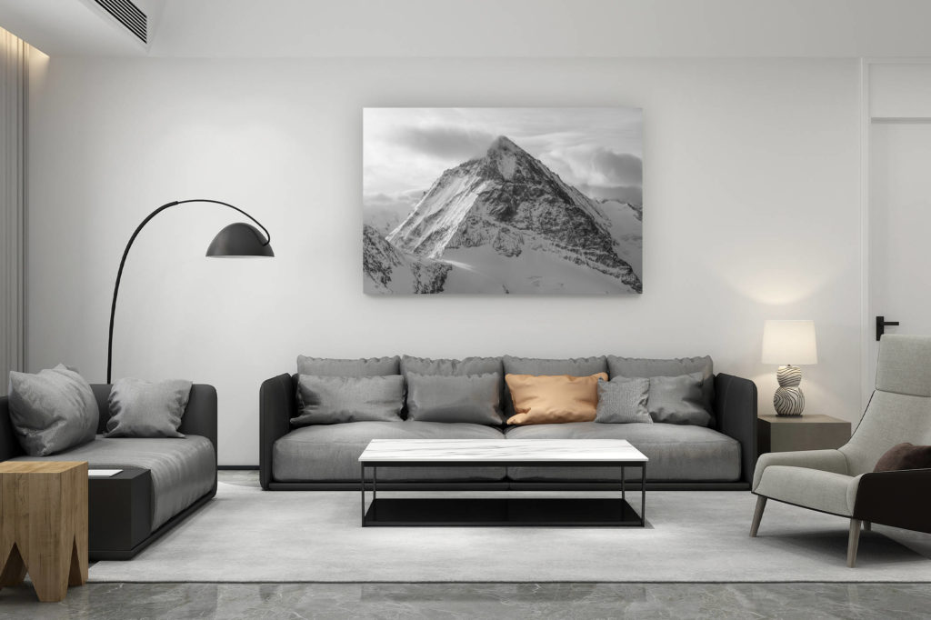 décoration salon contemporain suisse - cadeau amoureux de montagne suisse - Cadre photo d'un paysage de  montagne noir et blanc - Dent Blanche