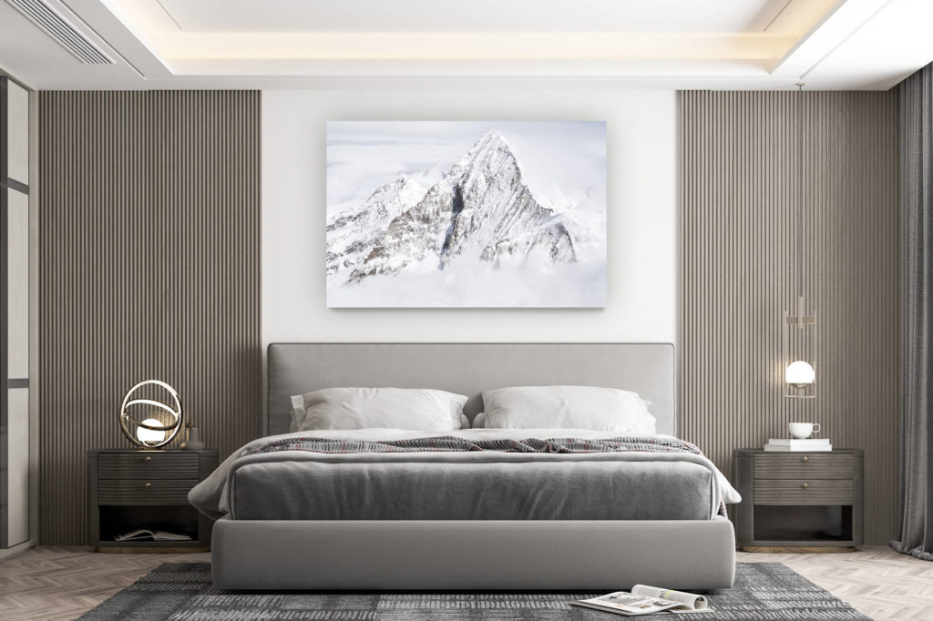 décoration murale chambre design - achat photo de montagne grand format - Montagne suisse noir et blanc - La Dent Blanche par la voie normale