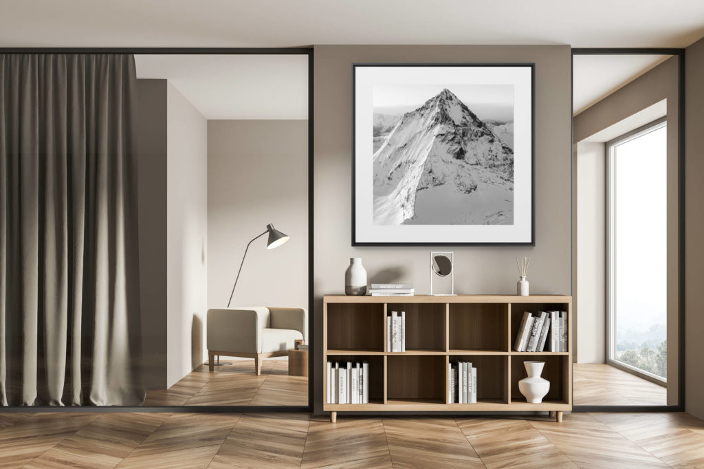 décoration chalet exclusif - tirage photo grand format - Dent Blanche - tableau photo noir et blanc montagne - photo montagne neige noir et blanc