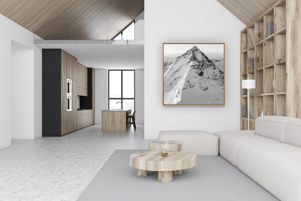 décoration murale chalet luxe rénové - photo montagne noir et blanc - Dent Blanche - tableau photo noir et blanc montagne - photo montagne neige noir et blanc