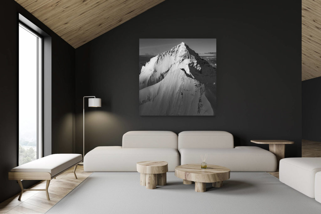 architecte intérieur rénovation chalet suisse - photo montagne grand format - Photographie noir et blanc de la Dent Blanche et du Grand Cornier - Empilement Dent Blanche et Grand Cornier