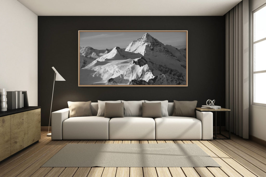 déco salon chalet rénové de montagne - photo montagne grand format -  - Panorama montagne du sommet enneigé de la Dent Blanche sous le soleil - Grand Cornier - l'arête Tsa de l'Ano - Pointes de Mourtis - Pointe de Bricola