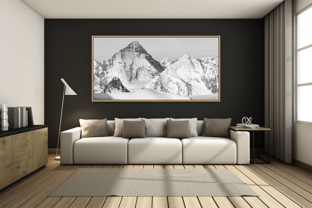 déco salon chalet rénové de montagne - photo montagne grand format -  - Dent Blanche - Grand Cornier - Photo de sommet de montagne Suisse en noir et blanc dans les Alpes depuis le Val d'Anniviers