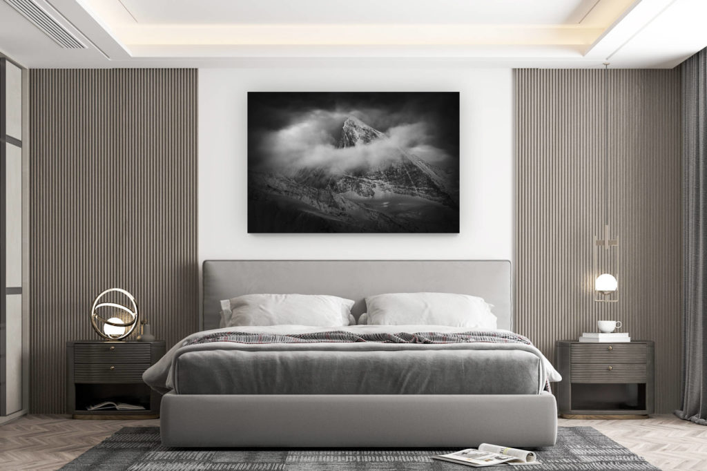 décoration murale chambre design - achat photo de montagne grand format - Photo montagne enneigée noir et blanc dent blanche Val d'Hérens - photos montagnes Alpes