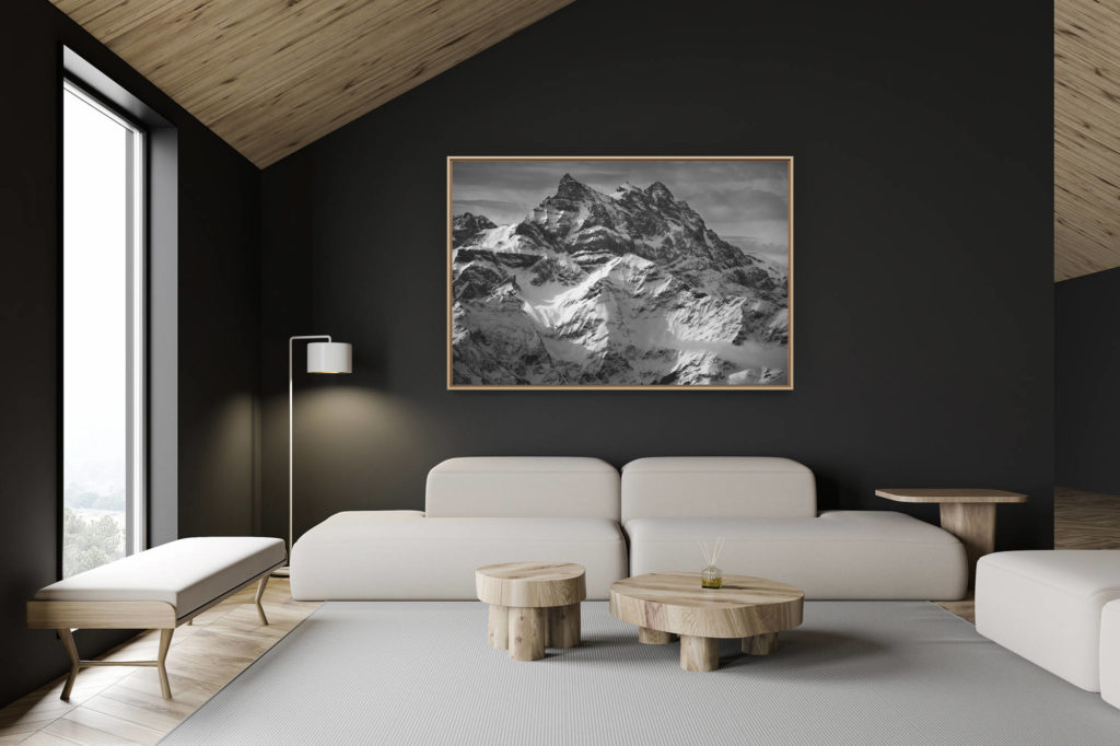 décoration chalet suisse - intérieur chalet suisse - photo montagne grand format - Montagne hiver photo - Les Dents du Midi en noire t blanc depuis Villars dans les Alpes Vaudoises Canton de Vaud