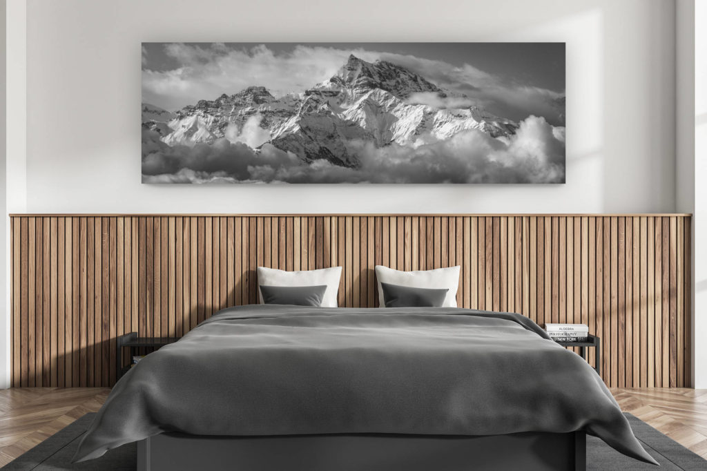 décoration murale chambre adulte moderne - intérieur chalet suisse - photo montagnes grand format alpes suisses - Dents du Midi - Poster panoramique montagne des Dents du Midi et de la Cîme de l'Est depuis les hauteurs de Villars