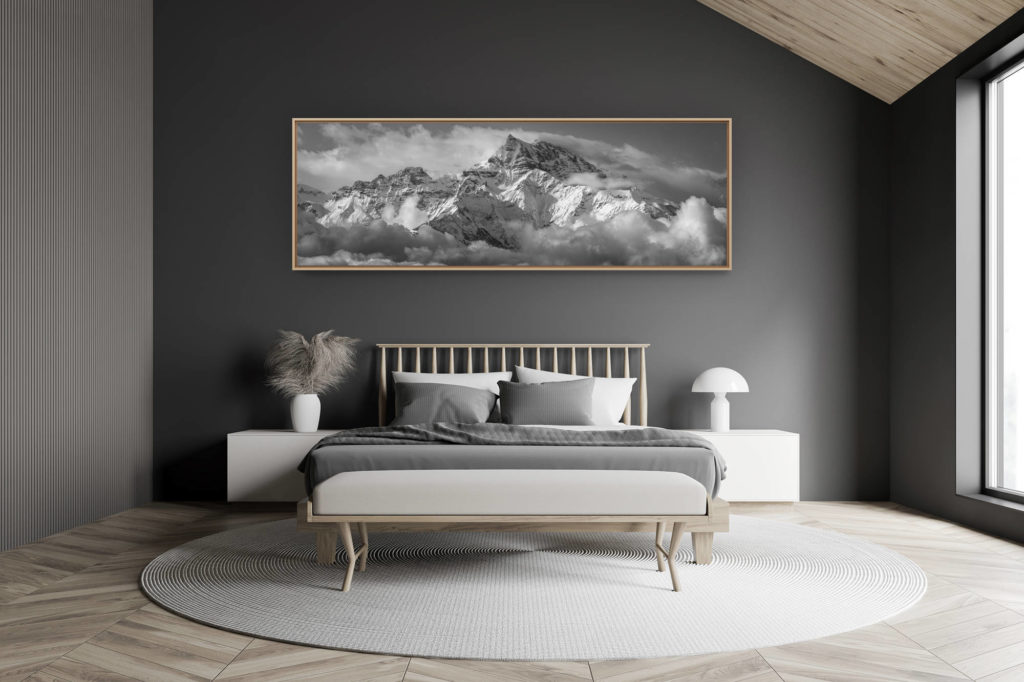 décoration chambre adulte moderne dans petit chalet suisse- photo montagne grand format - Dents du Midi - Poster panoramique montagne des Dents du Midi et de la Cîme de l'Est depuis les hauteurs de Villars