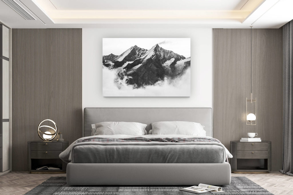 décoration murale chambre design - achat photo de montagne grand format - Vallée Zermatt - image montagne Alpes- Dom - Taschhorn dans une mer de nuage