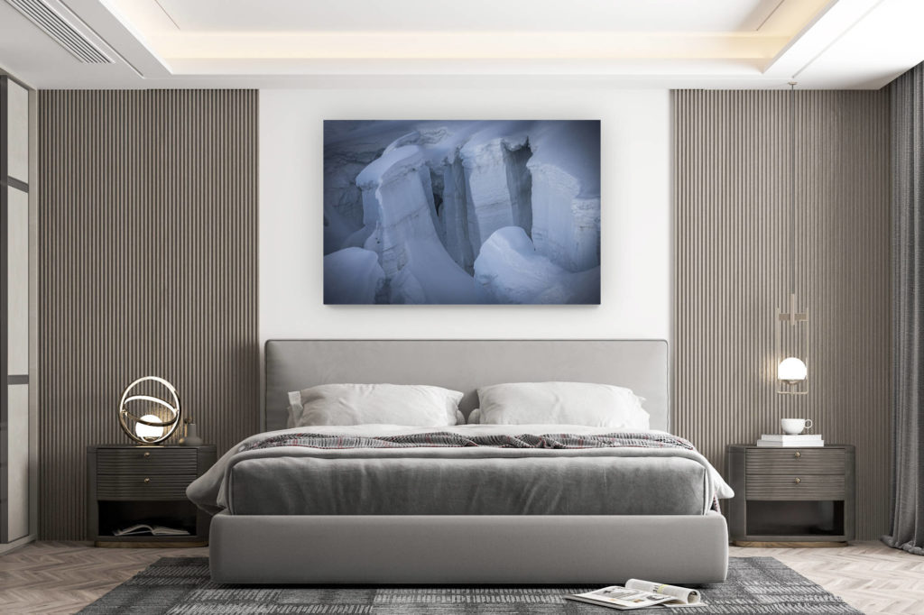 décoration murale chambre design - achat photo de montagne grand format - Glacier des Alpes Mont Blanc - Crevasses sur la voie normale du Glacier du Giétro (Cheilon) dans les alpes valaisannes de Crans MOntana en Suisse