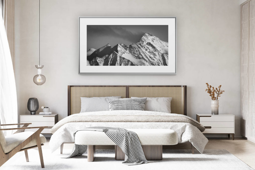 déco chambre chalet suisse rénové - photo panoramique montagne grand format - tableau photo noir et blanc de montagne à encadrer pour déco d'intérieur - Grand Cornier et sommets du val d'Hérens - Tsa de l'Ano, les Pointes de Mourti et Pointe de Bricola