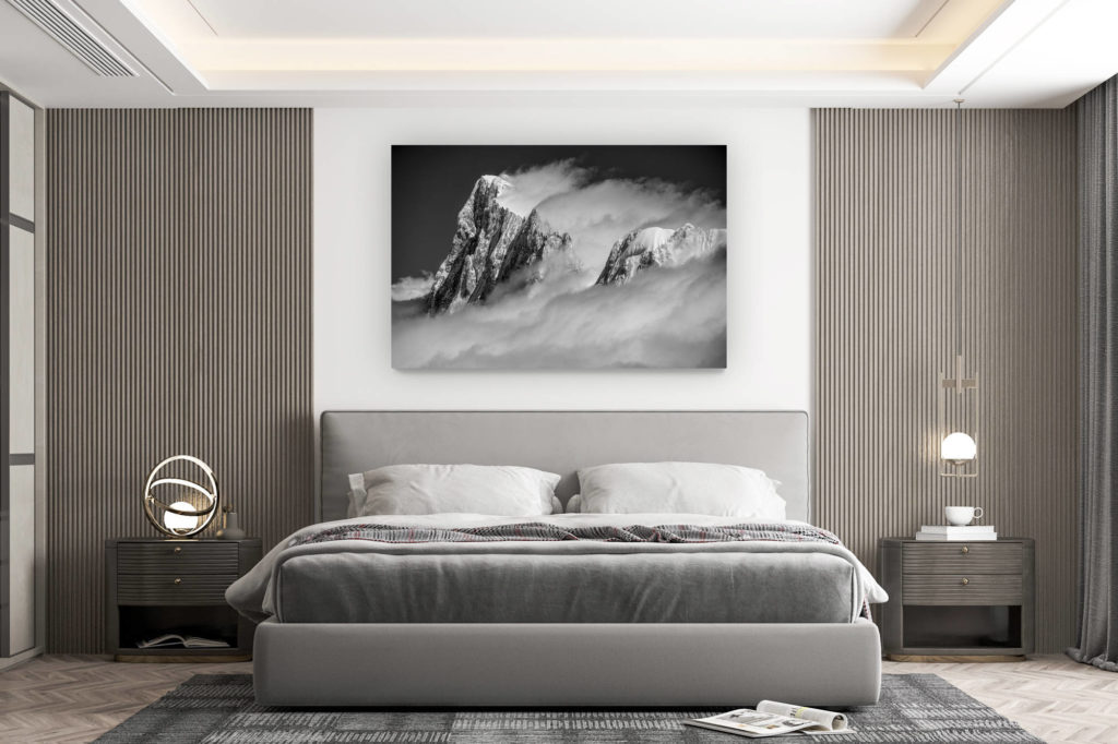 décoration murale chambre design - achat photo de montagne grand format - Photo du mont blanc - Massif du Mont-Blanc noir et blanc - Grandes Jorasses et Calote Rochefort