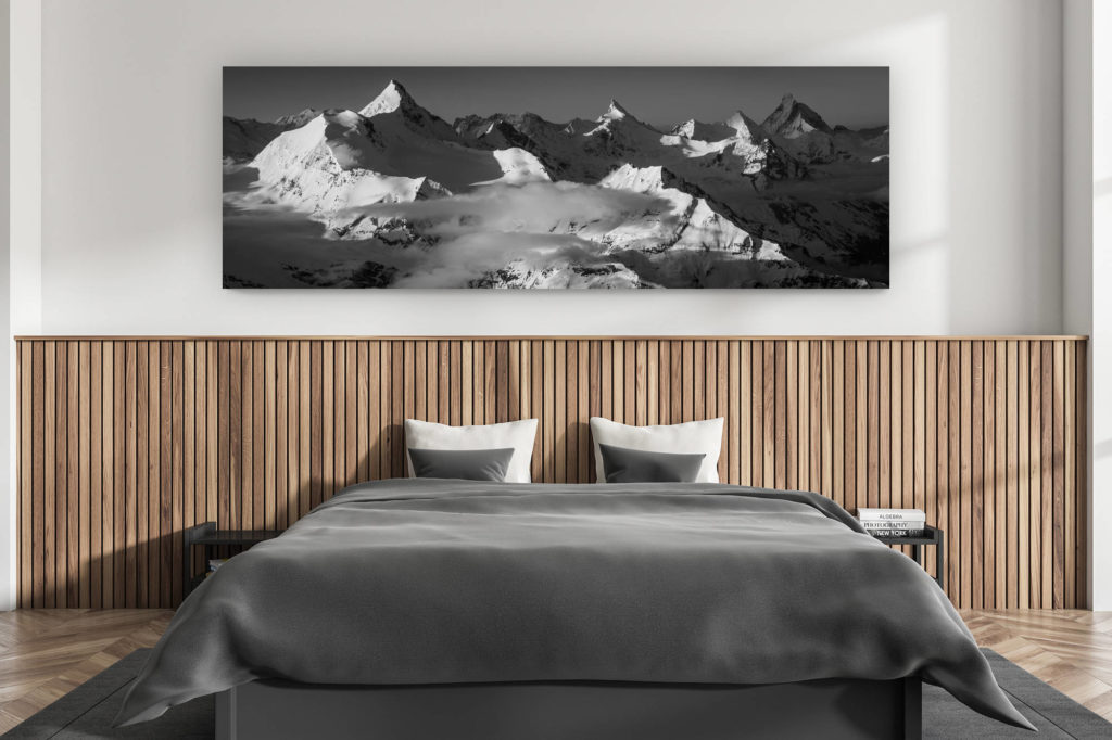 décoration murale chambre adulte moderne - intérieur chalet suisse - photo montagnes grand format alpes suisses - Image montagne Valais suisse - Photo de montagne en noir et blanc Alpes - tableau panorama montagne - photo montagne coucher de soleil