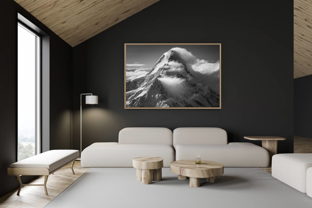 décoration chalet suisse - intérieur chalet suisse - photo montagne grand format - Photo de paysage de montagne noir et blanc du Lauteraarhorn et Schreckhorn dans les Alpes du canton de Berne en Suisse