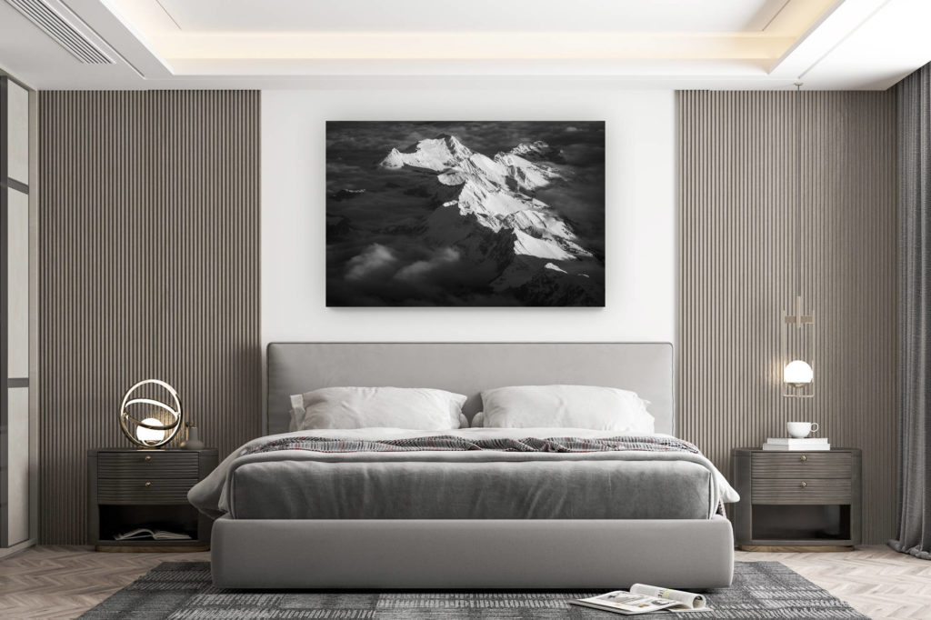 décoration murale chambre design - achat photo de montagne grand format - Photographie de montagne noir et blanc du Moléson - Photo montagne Gruyère - Photo aérienne crête de Vanils Moléson