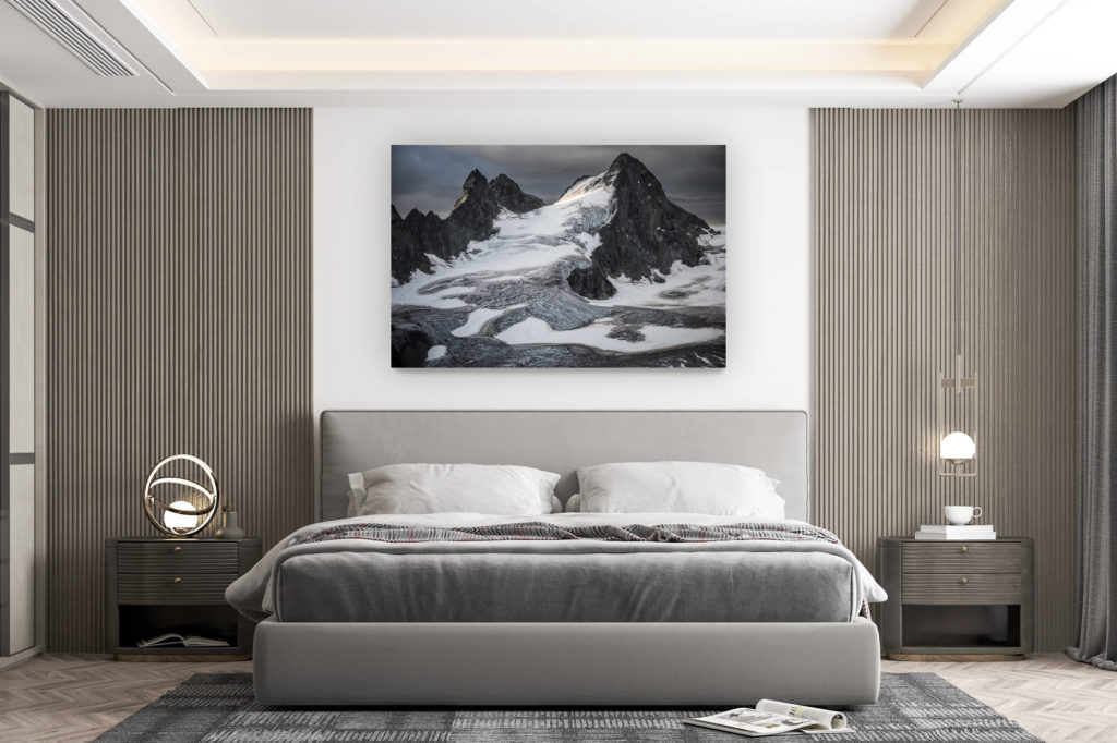 décoration murale chambre design - achat photo de montagne grand format - L'Evêque - Fonte des neiges en montagne l'été dans les Alpes Valaisannes de Crans Montana - Val d'Hérens