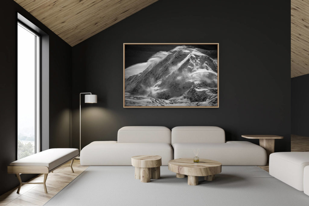 décoration chalet suisse - intérieur chalet suisse - photo montagne grand format - Lyskamm - cabane du mont rose randonnée -  cabane monte rosa zermatt en noir et blanc