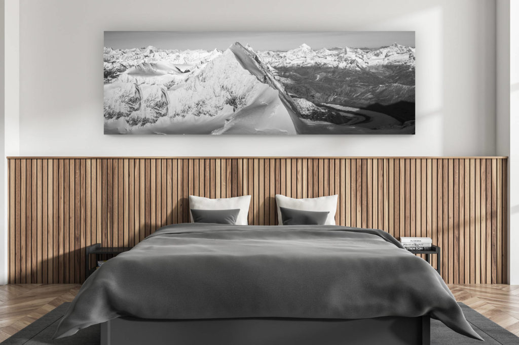 décoration murale chambre adulte moderne - intérieur chalet suisse - photo montagnes grand format alpes suisses - Zermatt Suisse - Lyskamm - Grand Combin noir et blanc - Vallée de zermatt