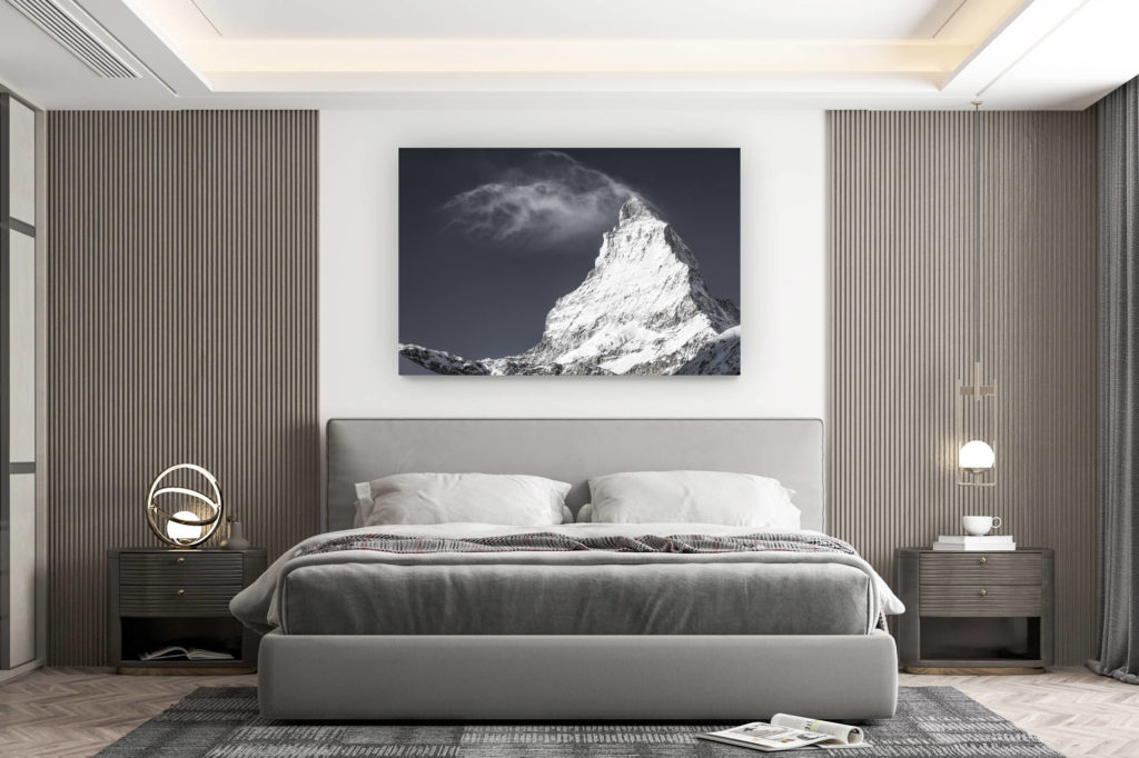 décoration murale chambre design - achat photo de montagne grand format - Matterhorn - Sommet de montagne Suisse - Mont Cervin en fumée de nuage