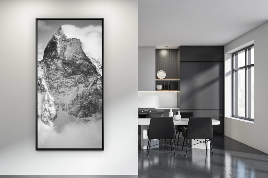 décoration cuisine contemporaine - photo montagne grand format noir et blanc - Matterhorn - Poster panoramique de montagne en noir et blanc - Massif montagneux suisse