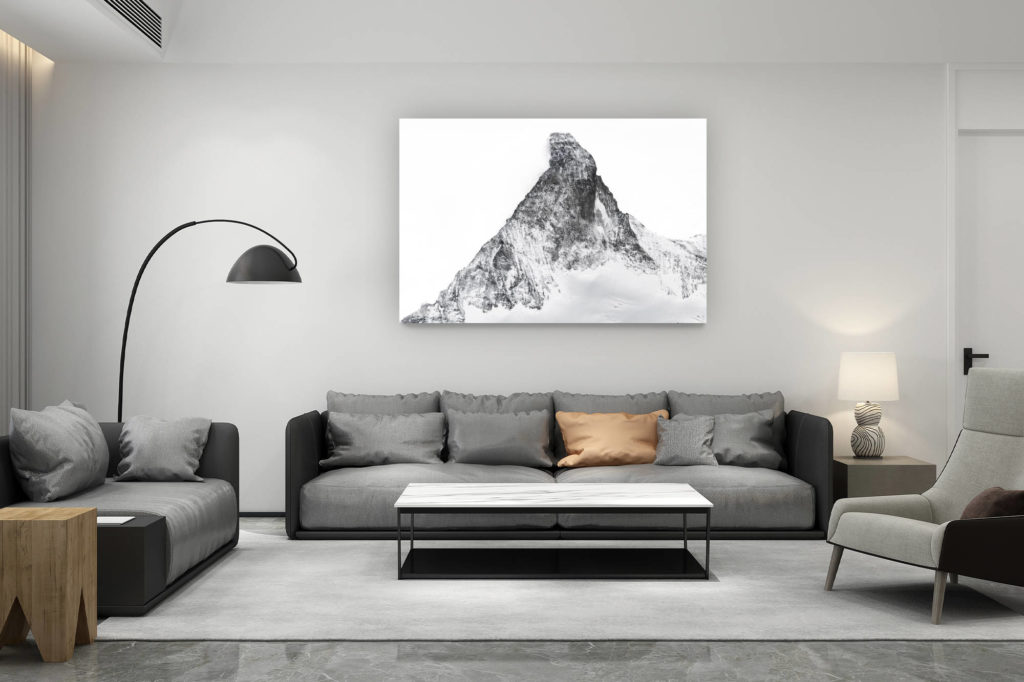 décoration salon contemporain suisse - cadeau amoureux de montagne suisse - Mont Cervin Sommet montagneux des Alpes Suisses Matterhorn north Face - zermatt matterhorn en noir et blanc