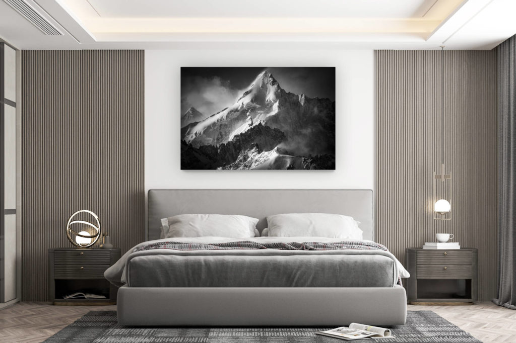 décoration murale chambre design - achat photo de montagne grand format - photo montagne noir et blanc neige verbier