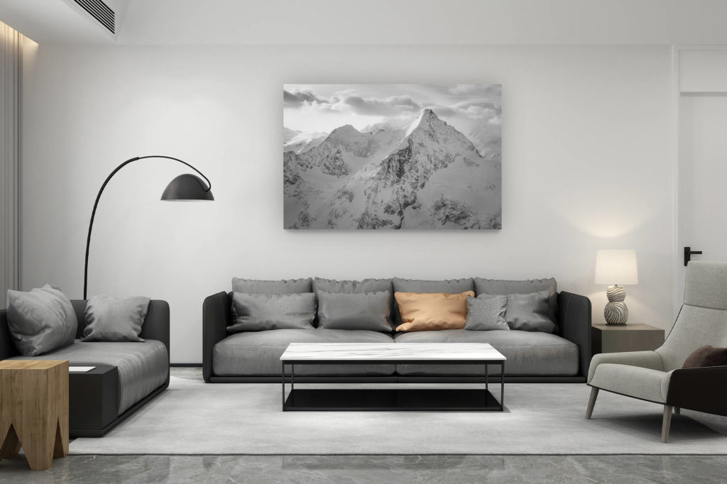 décoration salon contemporain suisse - cadeau amoureux de montagne suisse - Ober gabelhorn - Photo montagne noir et blanc Crans-Montana