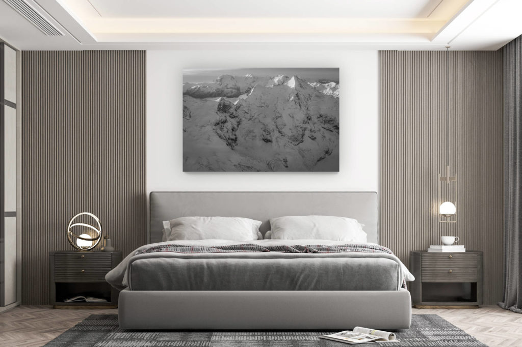 décoration murale chambre design - achat photo de montagne grand format - Obergabelhorn face nord - Image montagne noir et blanc Zermatt Val d'Anniviers