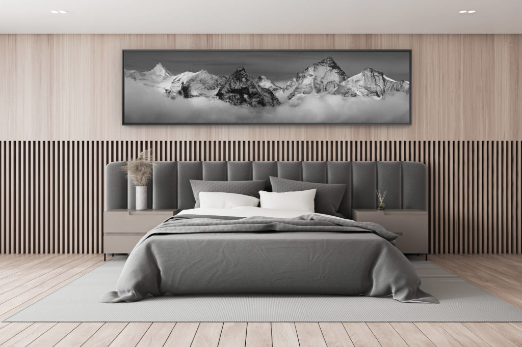 photo montagne noir et blanc - décoration chambre adulte - décoration chalet de montagne - panorama de montagne Couronne impériale de zinal