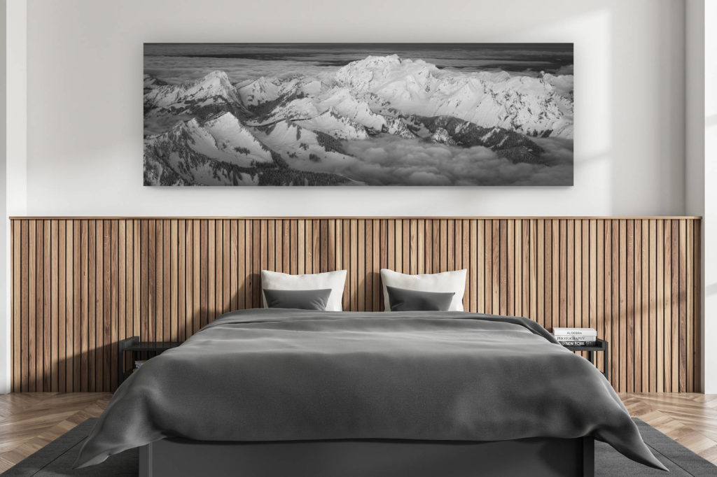 décoration murale chambre adulte moderne - intérieur chalet suisse - photo montagnes grand format alpes suisses - Photo panoramique sur les Cornettes de Bise dans le Chablais - Photo frontière entre Suise/France au dessus de Torgon et Châtel