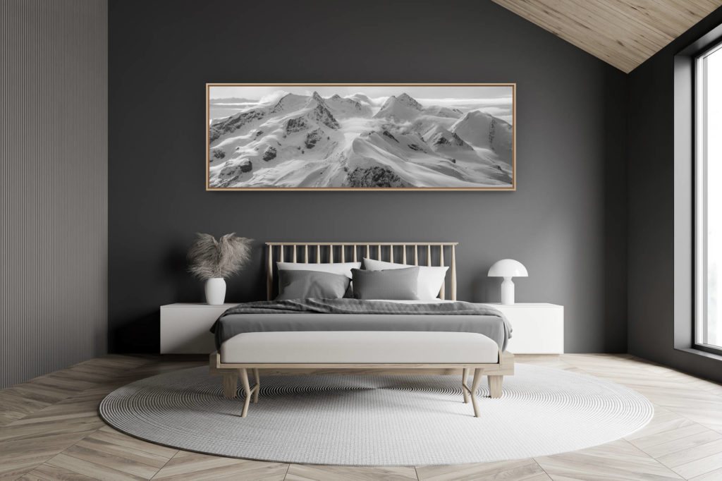 décoration chambre adulte moderne dans petit chalet suisse- photo montagne grand format - Photo paysage de montagne et vue panoramique d'un paysage de Zermatt Monte Rosa Breithorn, Castor