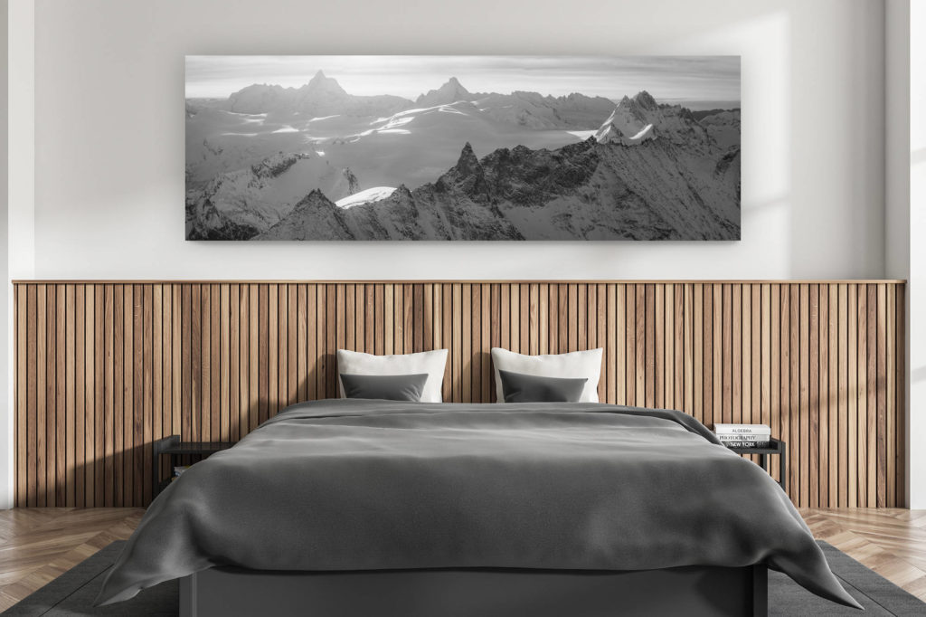 décoration murale chambre adulte moderne - intérieur chalet suisse - photo montagnes grand format alpes suisses - Photo panorama à encadrer des montagnes du Val d'hérens dans les Alpes Suisses - l'Aiguille de la Tsa, les Bouquetins, les glaciers du val d'Hérens