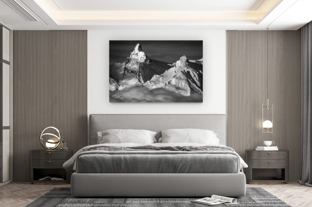 décoration murale chambre design - achat photo de montagne grand format - Image de montagne noir et blanc du Petit Muveran depuis Thyon - Alpes Vaudoises à Crans Montana